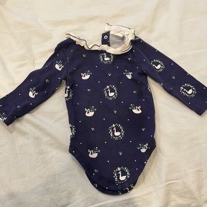 Janie and Jack navy blue bodysuit with white swans